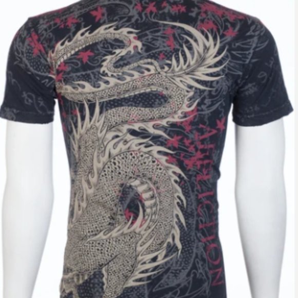 AFFLICTION Mens Short Sleeve LONELY DRAGON Crewneck T-Shirt - Picture 2 of 2